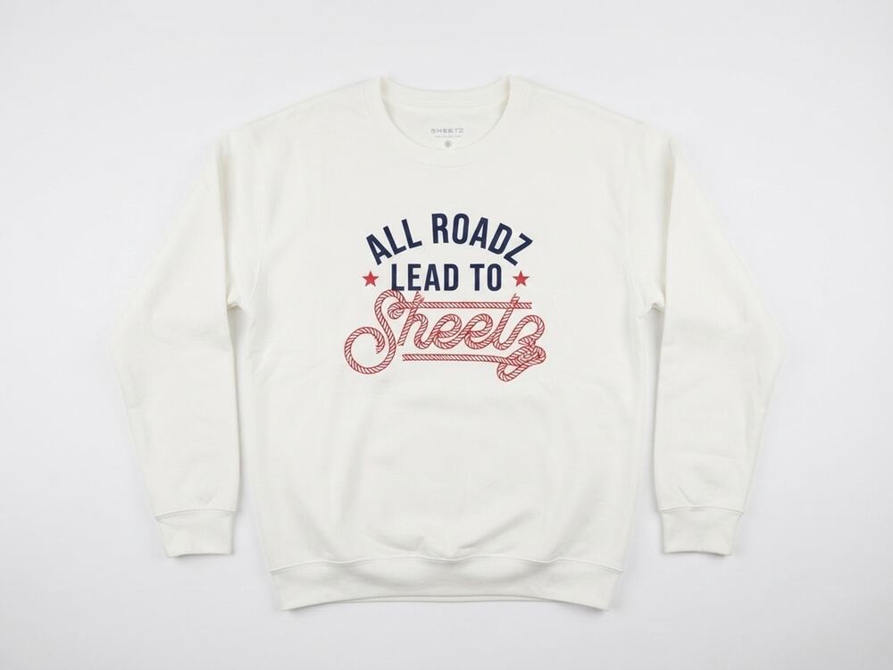 NEW Sheetz XL All Roads Lead To White Sweatshirt Casual Skater Lounge Retro